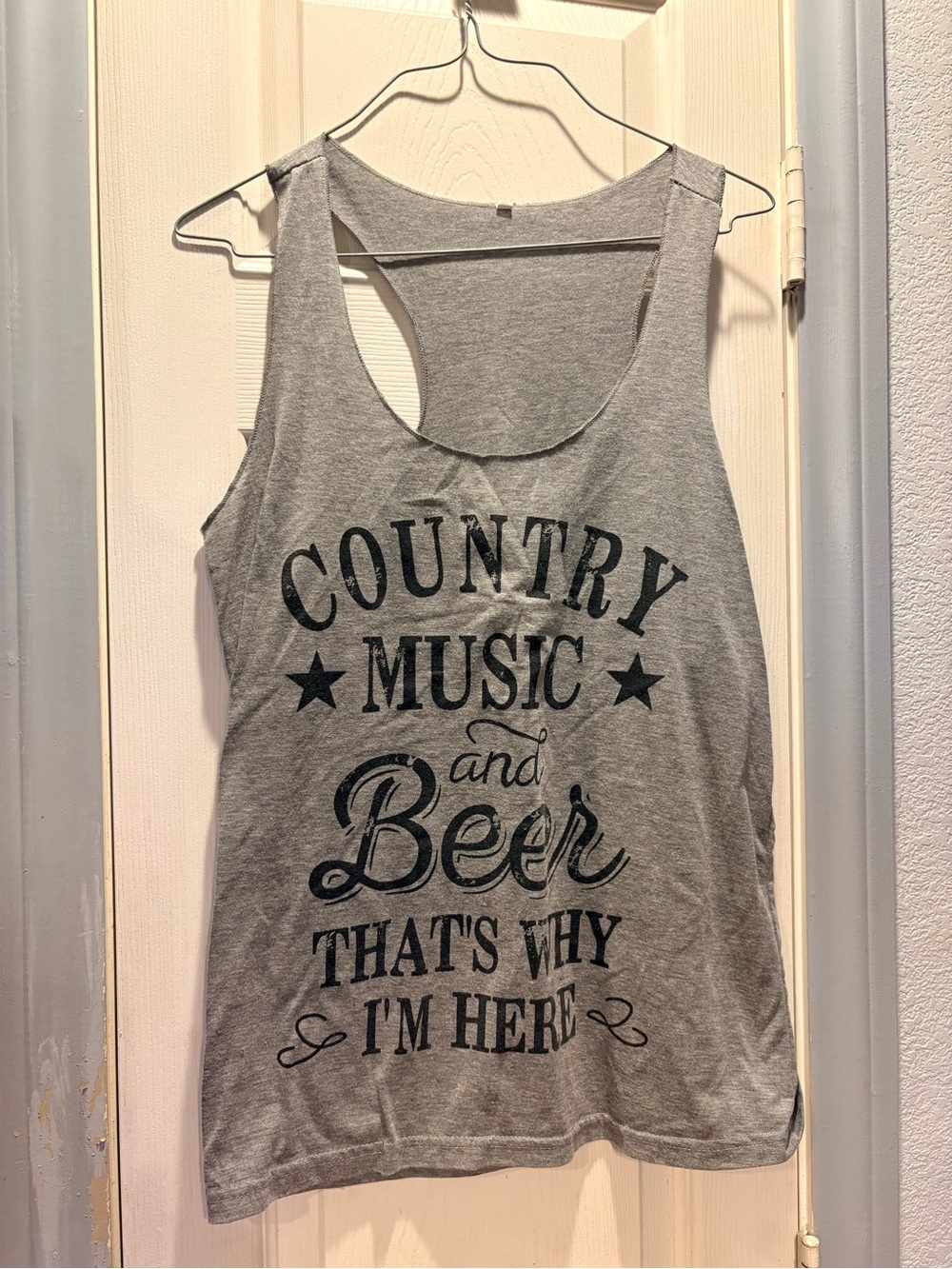 Gray Graphic Racerback Tank Top - Country Music and Beer